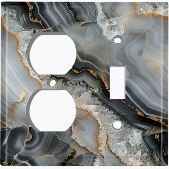 Metal Light Switch Wall Plate Outlet Cover (Geode Abstract Pattern - 2 Gang Duplex/Toggle)