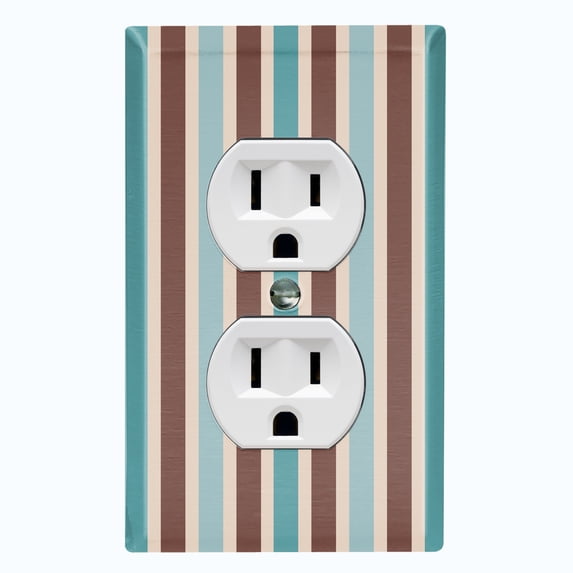 Metal Light Switch Wall Plate Outlet Cover (Green Brown Striped Wall - Single Duplex)