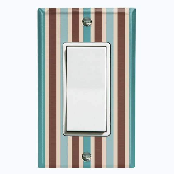 Metal Light Switch Wall Plate Outlet Cover (Green Brown Striped Wall - Single Rocker)