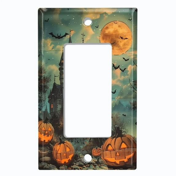 Metal Light Switch Wall Plate Outlet Cover (Halloween Haunted House - Single GFI/Rocker)