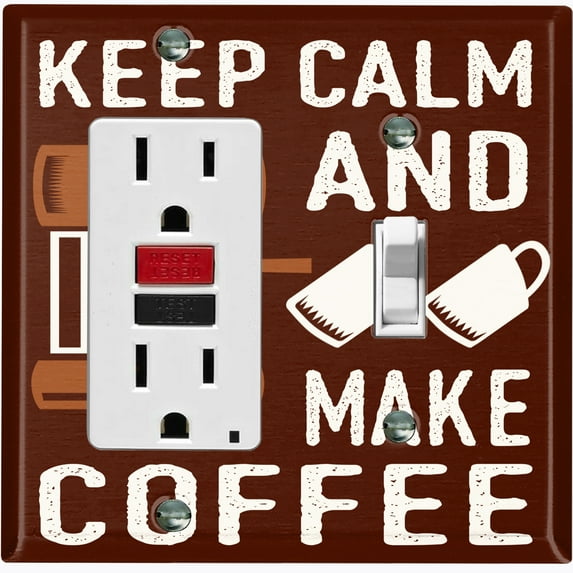 Metal Light Switch Wall Plate Outlet Cover (Keep Calm And Make Coffee Brown - Single Rocker Single Toggle)