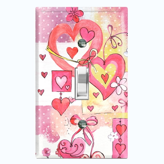 Metal Light Switch Wall Plate Outlet Cover (Love Ornament Heart Balloons Pink - Single Toggle)