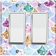 thumbnail image 1 of Metal Light Switch Wall Plate Outlet Cover (Mermaid Scale Pattern Glitter Print Pastel - Double Rocker), 1 of 2