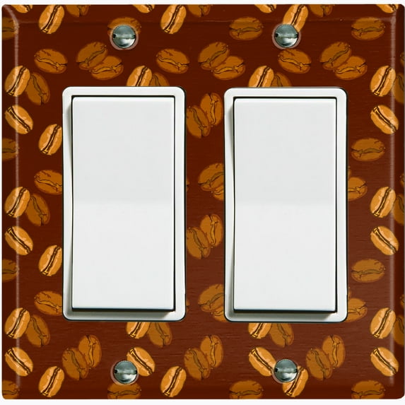 Metal Light Switch Wall Plate Outlet Cover (Mocha Coffee Bean Espresso Cup Cappuccino Grounds - Double Rocker)