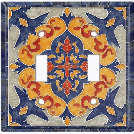 Metal Light Switch Wall Plate Outlet Cover (Moroccan Tile Art - Double Toggle)