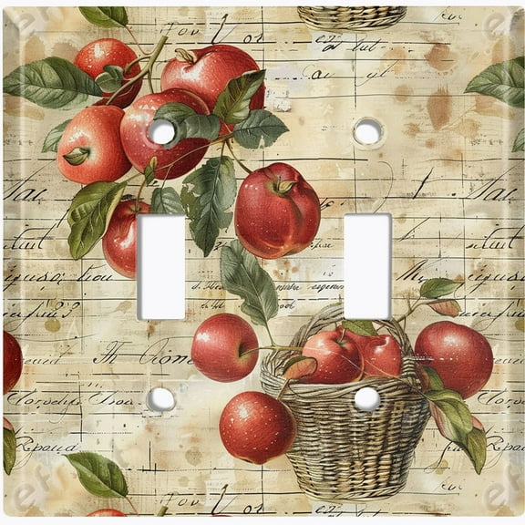 Metal Light Switch Wall Plate Outlet Cover (Notebook and Apples Scrap Art - Double Toggle)