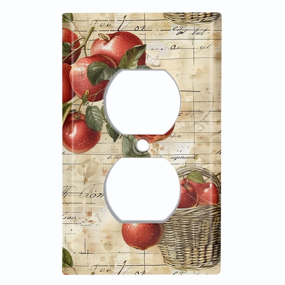 Metal Light Switch Wall Plate Outlet Cover (Notebook and Apples Scrap Art - Single Duplex)