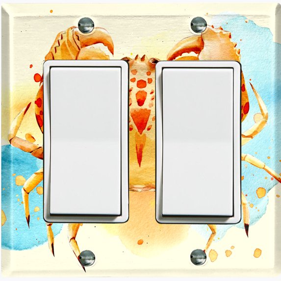 Metal Light Switch Wall Plate Outlet Cover (Ocean Sea Crab Beach Sand - Double Rocker)