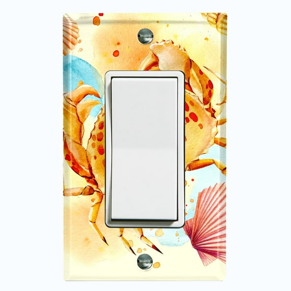 Metal Light Switch Wall Plate Outlet Cover (Ocean Sea Crab Sea Shell Clam Beach - Single Rocker)