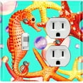 thumbnail image 1 of Metal Light Switch Wall Plate Outlet Cover (Ocean Sea Horse Star Fish Shell Teal - Single Toggle Single Duplex), 1 of 2
