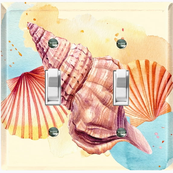 Metal Light Switch Wall Plate Outlet Cover (Ocean Sea Shell Conch Clam Beach Sand - Double Toggle)