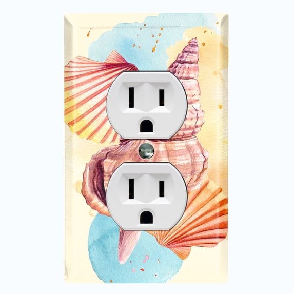 Metal Light Switch Wall Plate Outlet Cover (Ocean Sea Shell Conch Clam Beach Sand - Single Duplex)