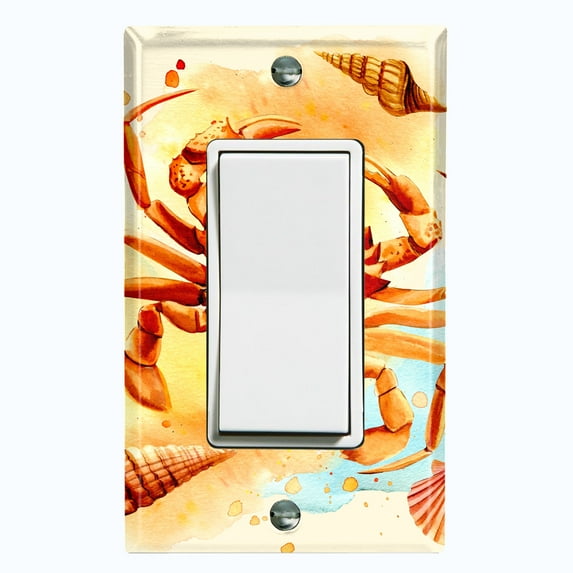 Metal Light Switch Wall Plate Outlet Cover (Ocean Sea Shell Crab Beach Clam - Single Rocker)