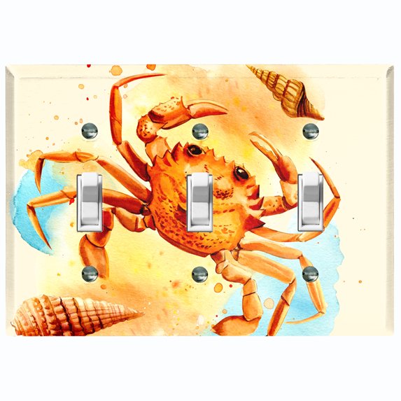 Metal Light Switch Wall Plate Outlet Cover (Ocean Sea Shell Crab Beach Clam - Triple Toggle)