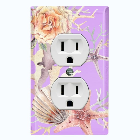 Metal Light Switch Wall Plate Outlet Cover (Ocean Star Fish Sea Shell Coral Reef Clam Purple - Single Duplex)