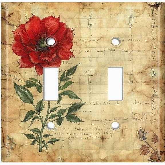 Metal Light Switch Wall Plate Outlet Cover (Old Scripture with Red Flower - Double Toggle)