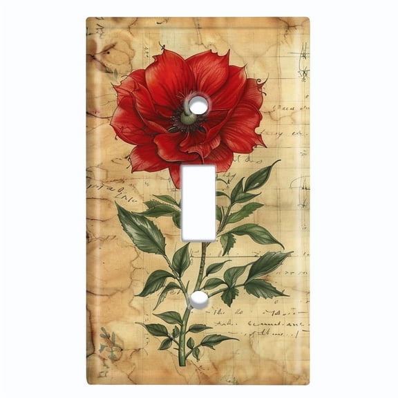 Metal Light Switch Wall Plate Outlet Cover (Old Scripture with Red Flower - Single Toggle)