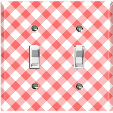 Metal Light Switch Wall Plate Outlet Cover (Pastel Red Gingham Picnic Wallpaper - Double Toggle)