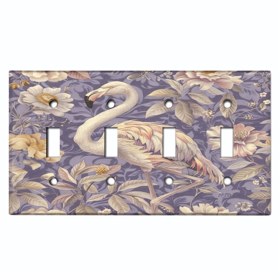 Metal Light Switch Wall Plate Outlet Cover (Printed Image of Abstract Flamingo - Quad Toggle)