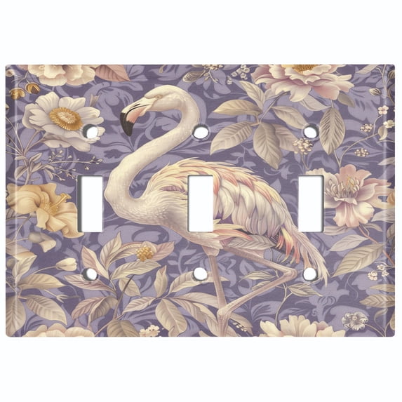 Metal Light Switch Wall Plate Outlet Cover (Printed Image of Abstract Flamingo - Triple Toggle)