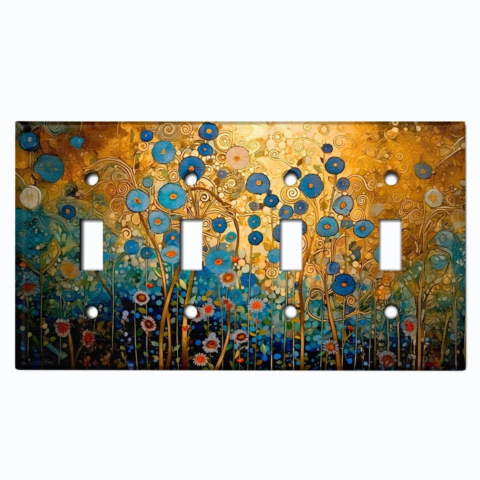 Metal Light Switch Wall Plate Outlet Cover (Printed Image of Abstract Floral Accents - Quad Toggle)