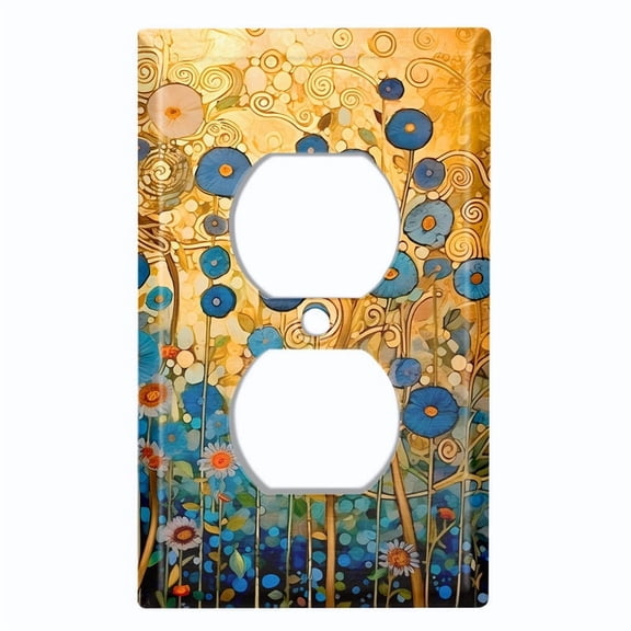 Metal Light Switch Wall Plate Outlet Cover (Printed Image of Abstract Floral Accents - Single Duplex)