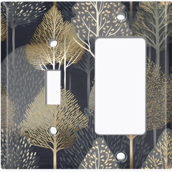 Metal Light Switch Wall Plate Outlet Cover (Printed Image of Abstract Golden Tree - 2 Gang Toggle/GFI Rocker)