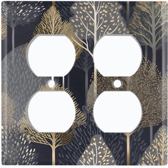 Metal Light Switch Wall Plate Outlet Cover (Printed Image of Abstract Golden Tree - Double Duplex)