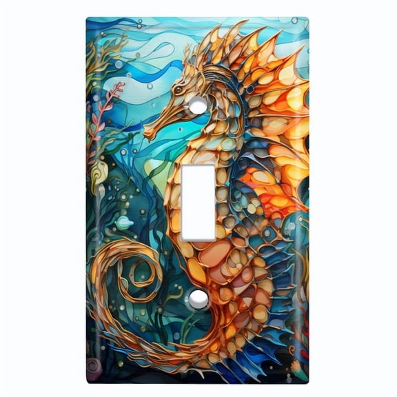 Metal Light Switch Wall Plate Outlet Cover (Printed Image of Abstract Seahorse - Single Toggle)