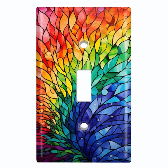 Metal Light Switch Wall Plate Outlet Cover (Printed Image of Abstract Stained Glass Flower - Single Toggle)