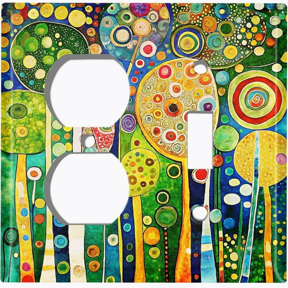 Metal Light Switch Wall Plate Outlet Cover (Printed Image of Abstract Whimsical Forest - 2 Gang Duplex/Toggle)