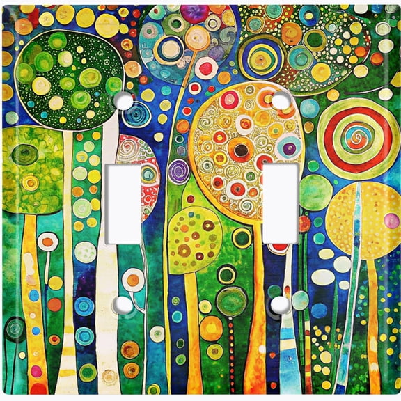 Metal Light Switch Wall Plate Outlet Cover (Printed Image of Abstract Whimsical Forest - Double Toggle)