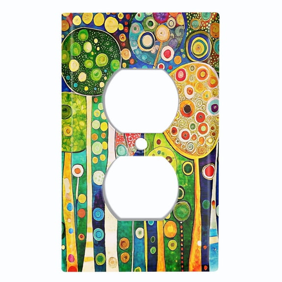 Metal Light Switch Wall Plate Outlet Cover (Printed Image of Abstract Whimsical Forest - Single Duplex)