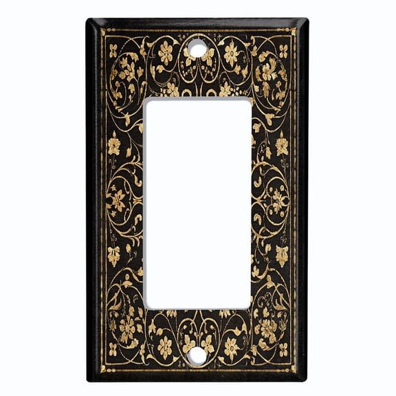 Metal Light Switch Wall Plate Outlet Cover (Printed Image of Gold Intricate Floral Frame - Single GFI/Rocker)