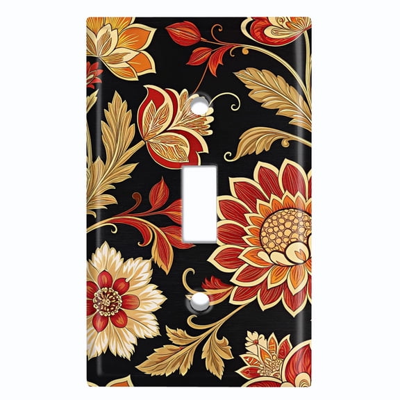 Metal Light Switch Wall Plate Outlet Cover (Printed Image of Art Deco Floral Pattern - Single Toggle)