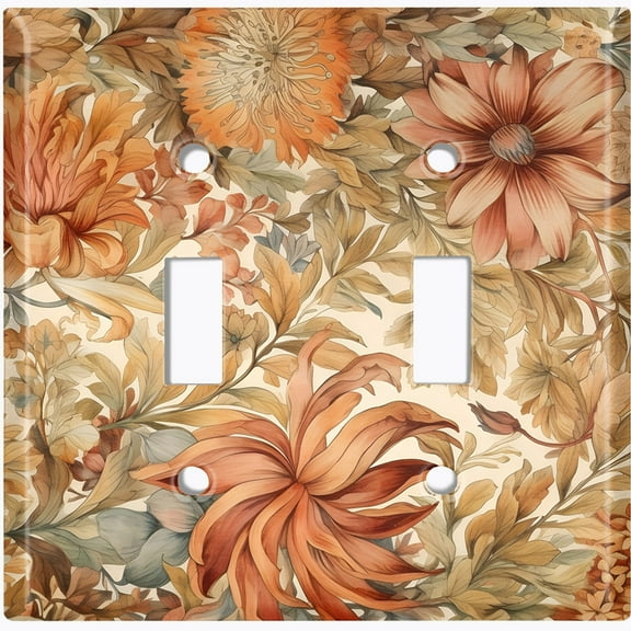 Metal Light Switch Wall Plate Outlet Cover (Printed Image of Art Nouveau Floral - Double Toggle)