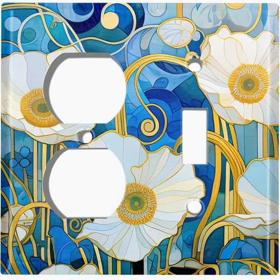 Metal Light Switch Wall Plate Outlet Cover (Printed Image of Art Nouveau Floral Pattern - 2 Gang Duplex/Toggle)