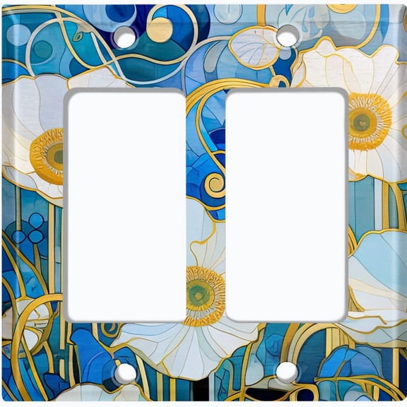 Metal Light Switch Wall Plate Outlet Cover (Printed Image of Art Nouveau Floral Pattern - Double GFI/Rocker)