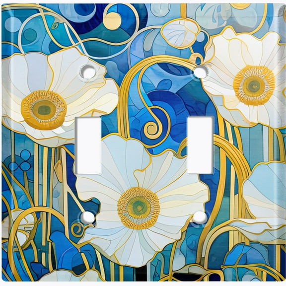 Metal Light Switch Wall Plate Outlet Cover (Printed Image of Art Nouveau Floral Pattern - Double Toggle)