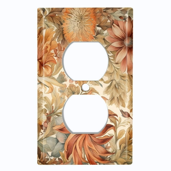 Metal Light Switch Wall Plate Outlet Cover (Printed Image of Art Nouveau Floral - Single Duplex)