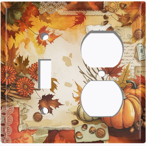 Metal Light Switch Wall Plate Outlet Cover (Printed Image of Autumn Foliage - 2 Gang Toggle/Duplex)