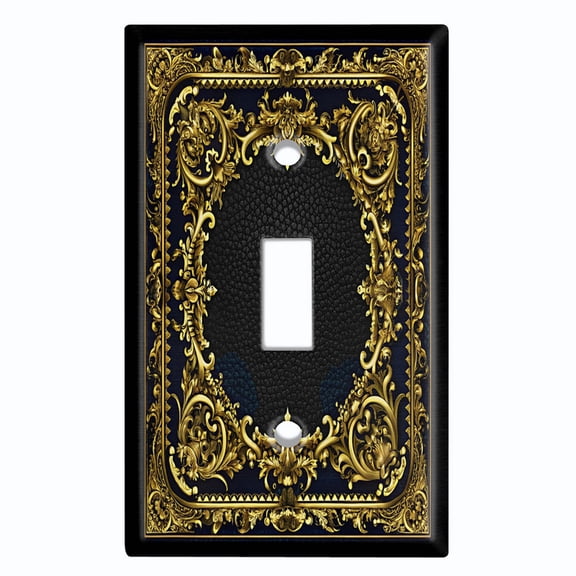 Metal Light Switch Wall Plate Outlet Cover (Printed Image of Baroque Gold Ornamental Frame - Single Toggle)
