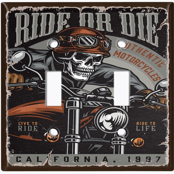 Metal Light Switch Wall Plate Outlet Cover (Printed Image of Biker Posters - Double Toggle)