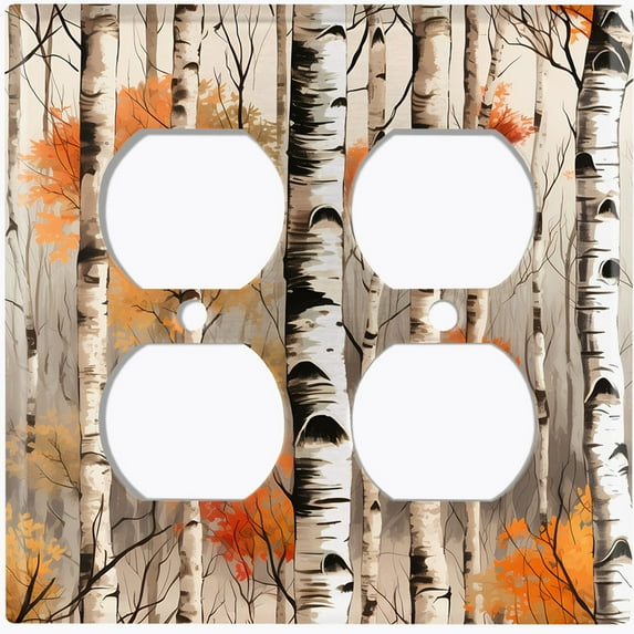 Metal Light Switch Wall Plate Outlet Cover (Printed Image of Birch Tree Forest - Double Duplex)