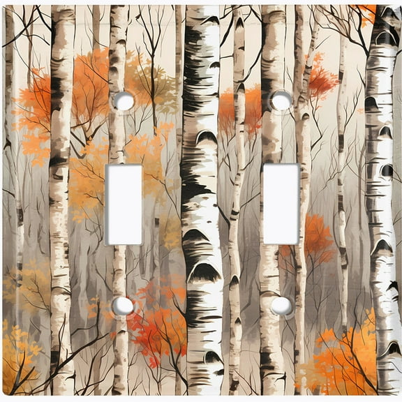 Metal Light Switch Wall Plate Outlet Cover (Printed Image of Birch Tree Forest - Double Toggle)