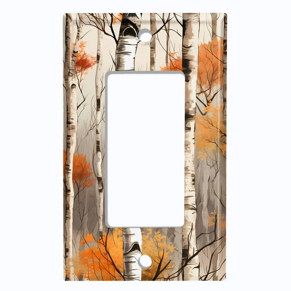 Metal Light Switch Wall Plate Outlet Cover (Printed Image of Birch Tree Forest - Single GFI/Rocker)