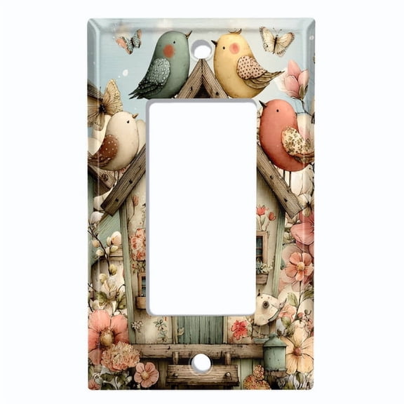 Metal Light Switch Wall Plate Outlet Cover (Printed Image of Bird House - Single GFI/Rocker)