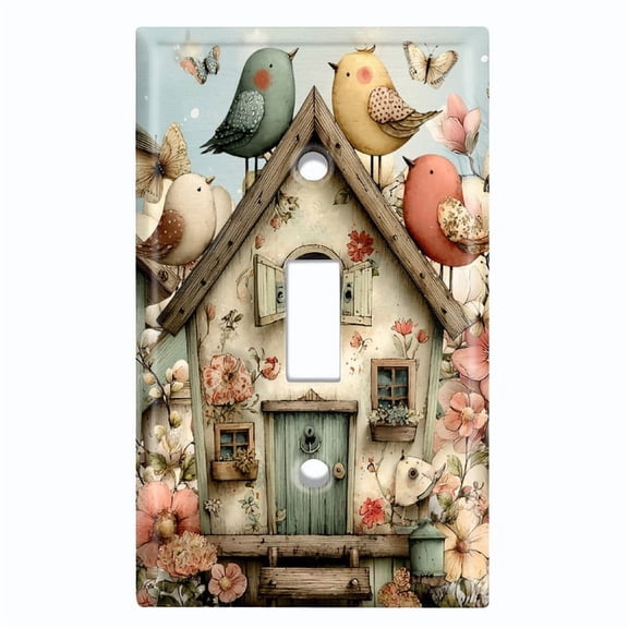 Metal Light Switch Wall Plate Outlet Cover (Printed Image of Bird House - Single Toggle)