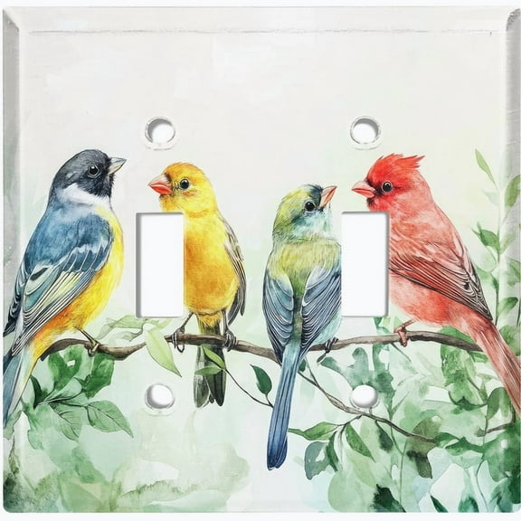 Metal Light Switch Wall Plate Outlet Cover (Printed Image of Birds on Branch - Double Toggle)