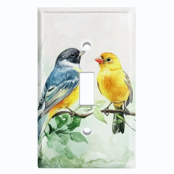 Metal Light Switch Wall Plate Outlet Cover (Printed Image of Birds on Branch - Single Toggle)